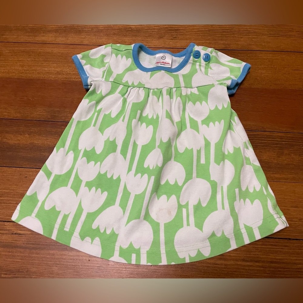 Hanna Andersson Green & White Cotton Tulip Play Dress Size 70 cm 6-12 Months